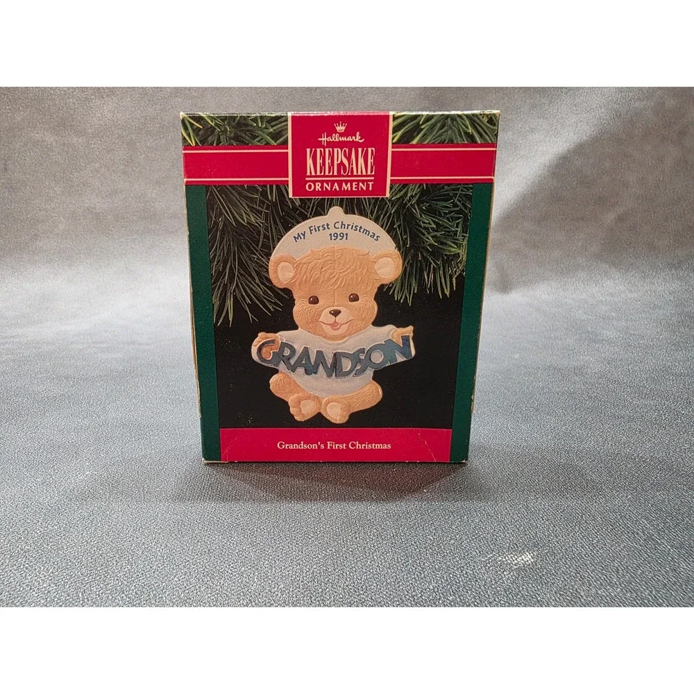 Hallmark Keepsake Ornament 1991 Grandsons First Christmas Teddy Bear Vintage Box